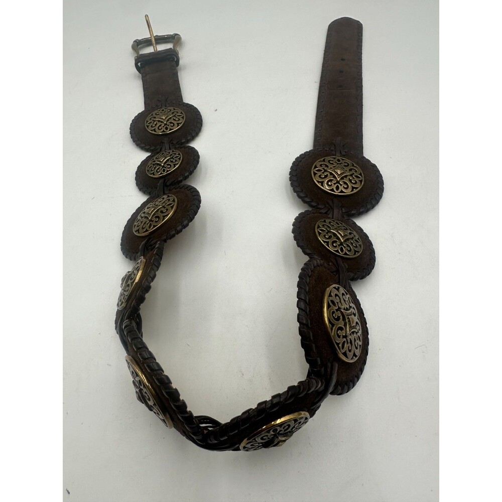 Brighton Brown Wide Suede Concho Belt Ornate Brass Medallions Western Cowgirl 3" - Picture 12 of 12